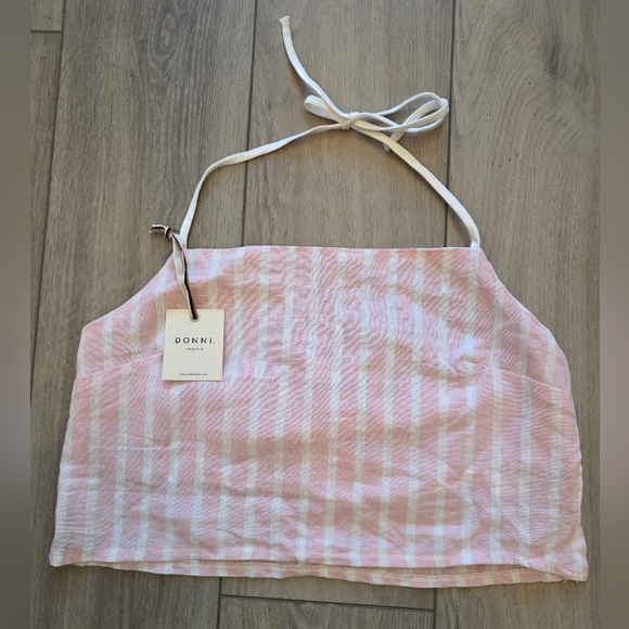DONNI. Pink Stripe Linen Halter Top - Size Large - NWT - Picture 2 of 5